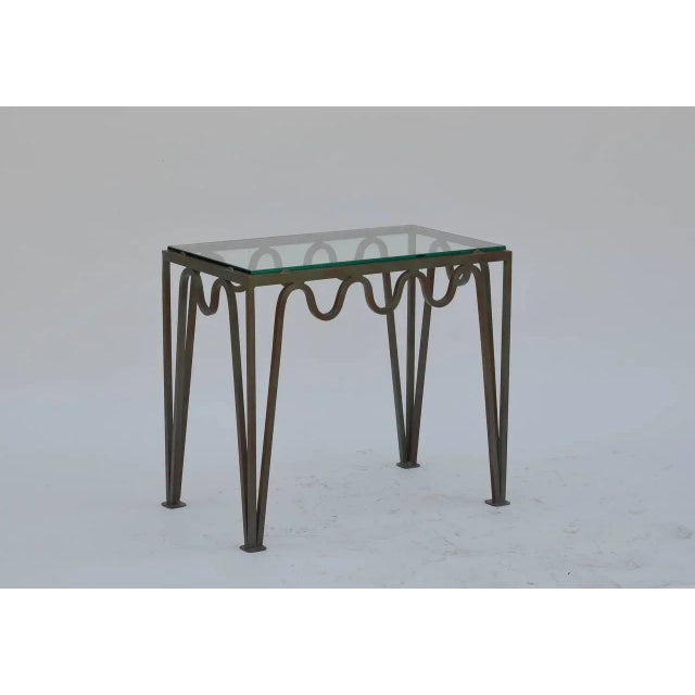 Mid-Century Modern Pair of 'Méandre' Verdigris and Glass Side Tables by Design Frères For Sale - Image 3 of 9