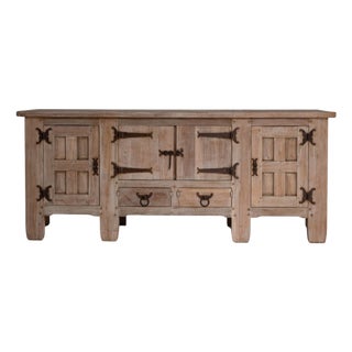 1970s French Brutalist Oak Buffet With Iron Hardware For Sale