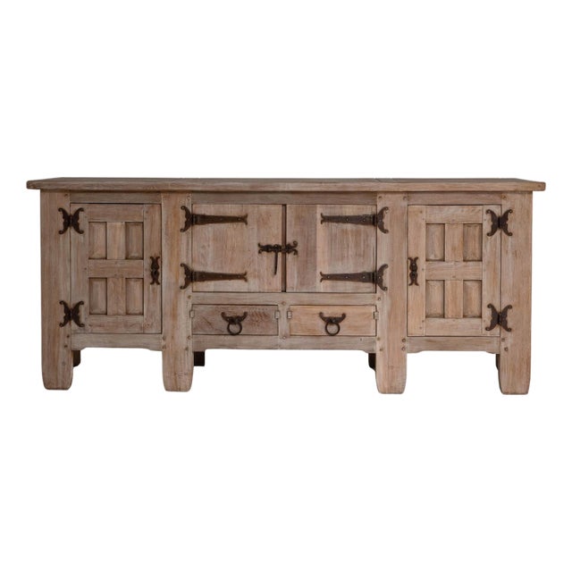 1970s French Brutalist Oak Buffet With Iron Hardware For Sale