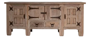 1970s French Brutalist Oak Buffet With Iron Hardware