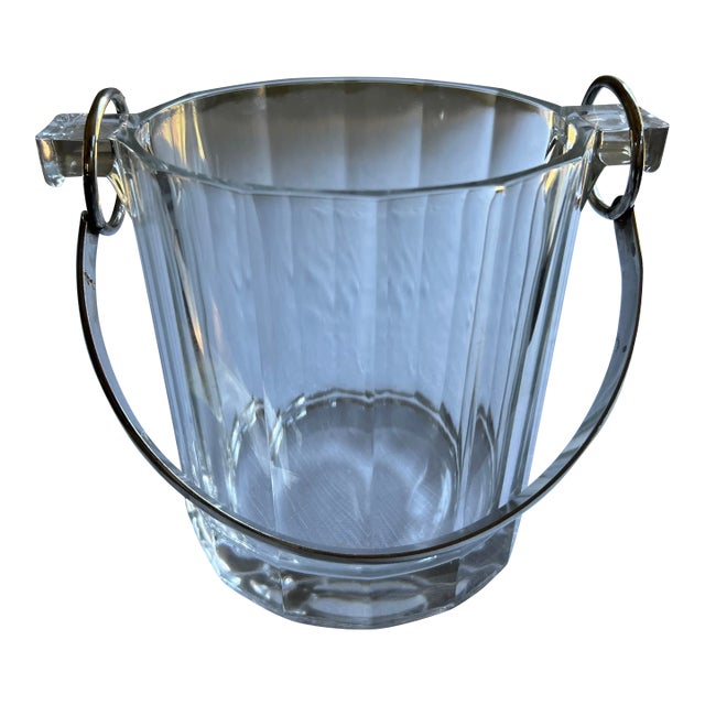 Vintage Mid Century Modern Glass Ice Bucket With Handle For Sale