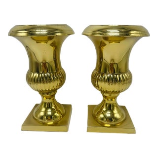 Heavy Brass Vases, a Pair For Sale