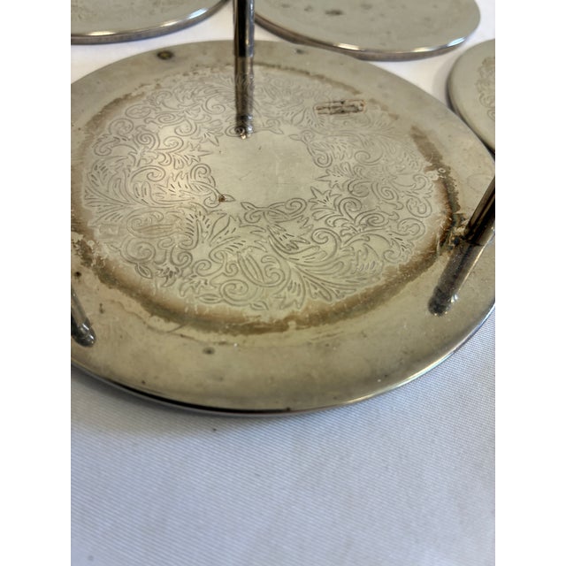 Vintage Silver Engraved Coaster Set – Set of 6 Coasters With Holder For Sale - Image 10 of 13