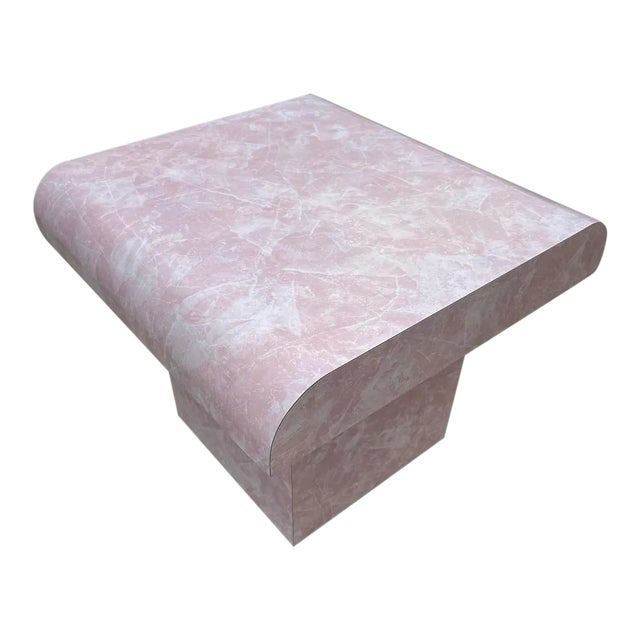 Postmodern Faux Marble Pink Lacquered End Table For Sale