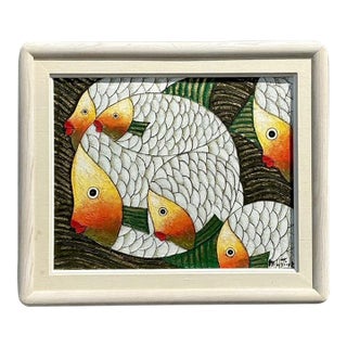 Vintage Original School of Fish Oil Painting on Canvas For Sale