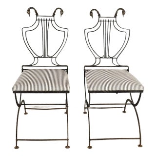 Pair of Original Jansen Swan Iron Chairs, Circa 1950 For Sale