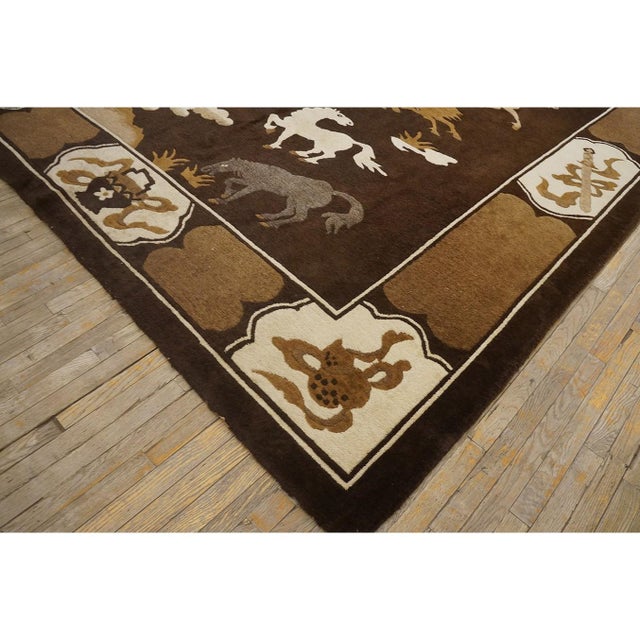 1930s 1930s Brown Horse Pattern Antique Chinese Mongolian Wool Animal Rug For Sale - Image 5 of 8