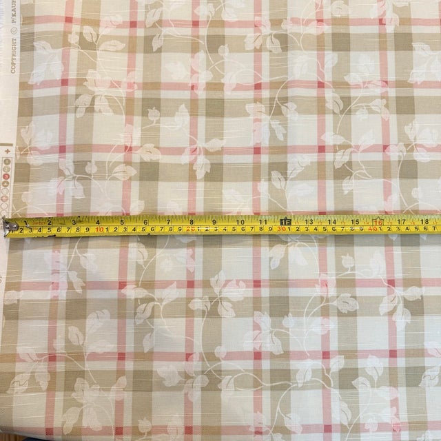 Vintage P Kaufmann Foliage Scroll Windowpane Plaid Cotton Fabric, 2 Pieces 7 Yards For Sale In Raleigh - Image 6 of 10