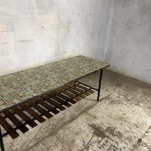1960s Mid-Century Mosaic-Effect Formica Coffee Table with Slatted Shelf, 1960s For Sale - Image 5 of 9