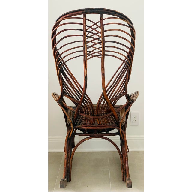 Rare Classic Rustic Antique Adirondack, Lake House Twig Bentwood Rocker, Late 19th- Early 20th Century For Sale - Image 4 of 9
