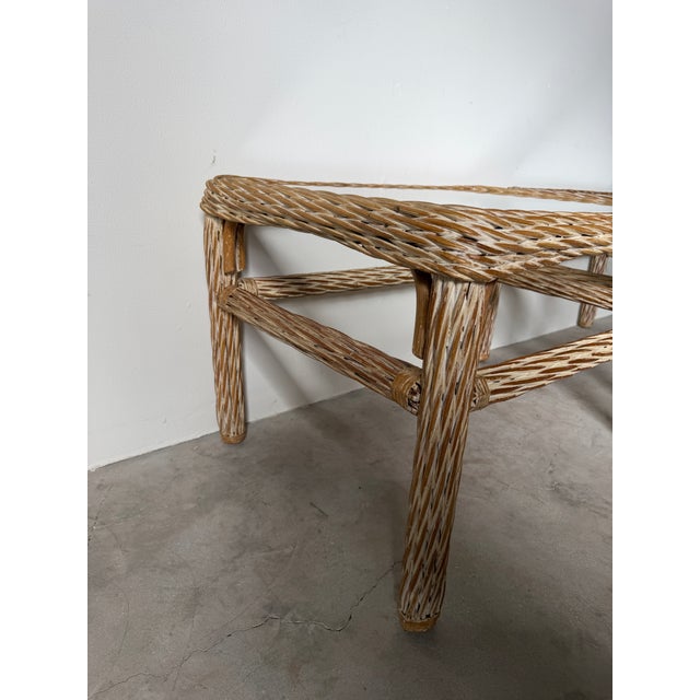1970's Vintage Coastal Organic Whitewashed Rattan & Glass Top End Tables – A Pair For Sale - Image 15 of 15