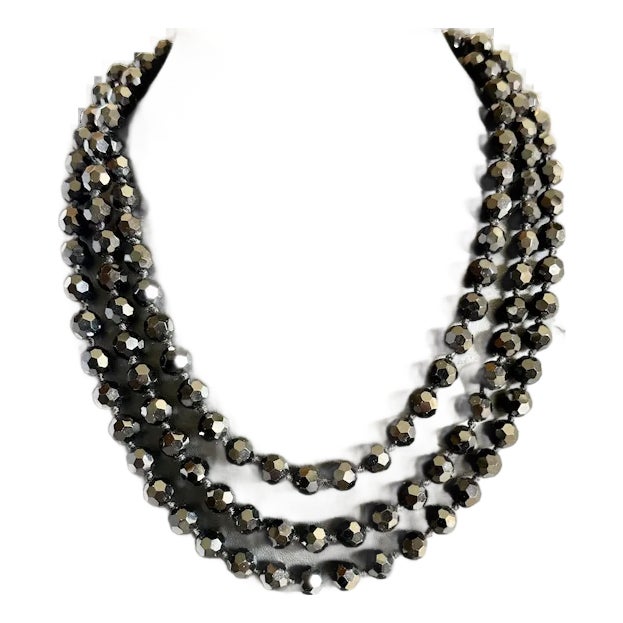 1920s 72" French Jet Bead Flapper Necklace For Sale