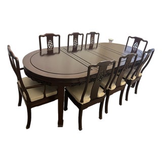 Solid Rosewood Dining Table and Eight Chairs For Sale
