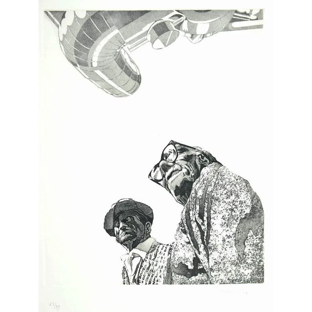 Figures is an original print realized in 1974 by the Italian artist Francesco Manzini. Original etching on paper. Edition...