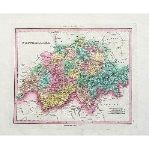 Very nice detailed map of Switzerland / Helvetia. Title: Switzerland; Created by H Tanner Family in Philadelphia in 1841....