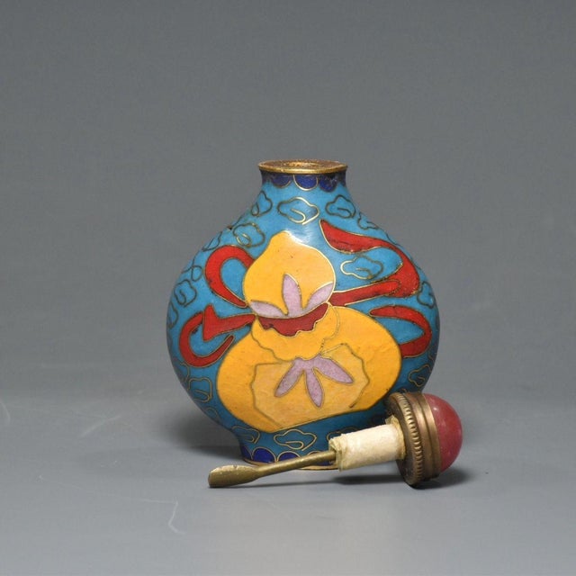 Early 21st Century Cloisonne Gourd Snuff Bottle, Enamel on Copper For Sale - Image 5 of 9