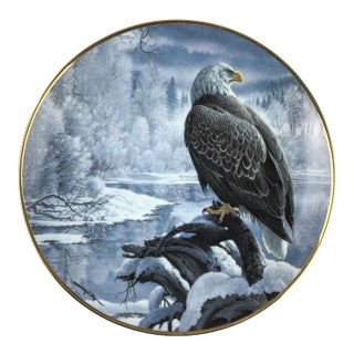 1990s Collectible Porcelain Printed Bald Eagle Series Plate For Sale