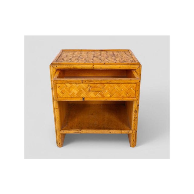 Vintage Woven Bamboo Bedside Table, 1960s-1970s For Sale - Image 3 of 10