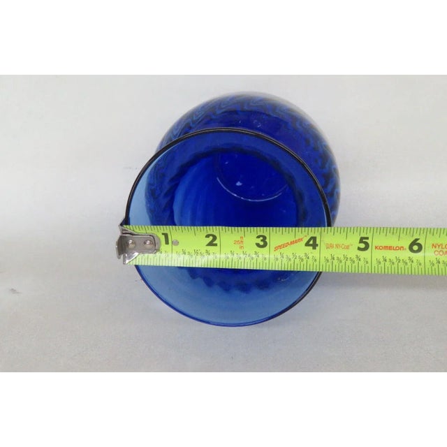 Indiana Glass Style Cobalt Blue Optic Swirl Hand Blown Vase For Sale - Image 9 of 12