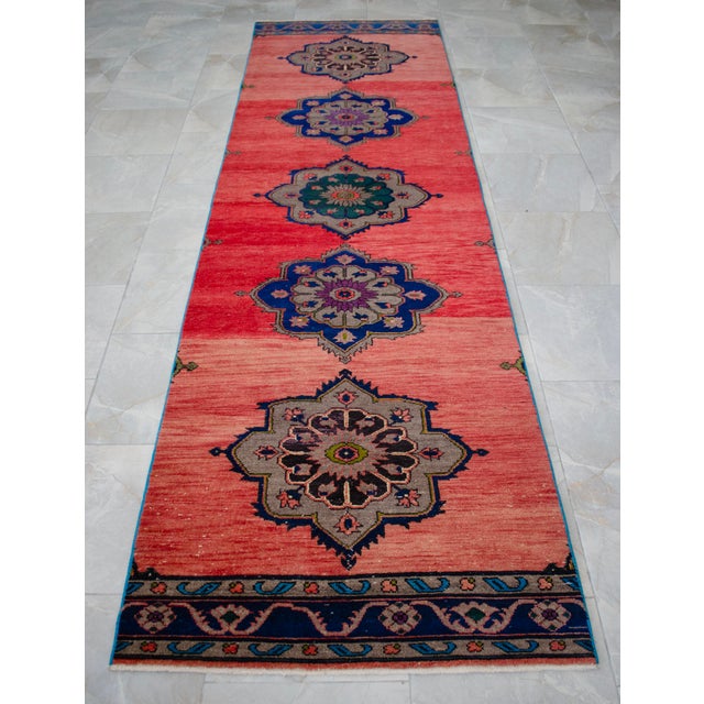 Distressed Oushak Runner Rug Low Pile Faded Colors Majestic Hallway Decor - 3'2″ X 11'1″ For Sale - Image 9 of 15