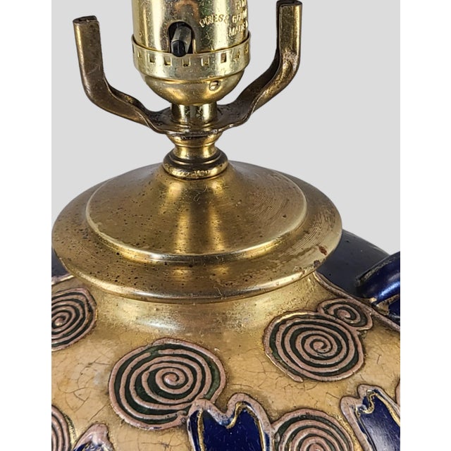 Early 20th Century Satsuma Royal Blue Hand Painted Romantic Roses Gilded Table Lamp Vase For Sale - Image 9 of 12