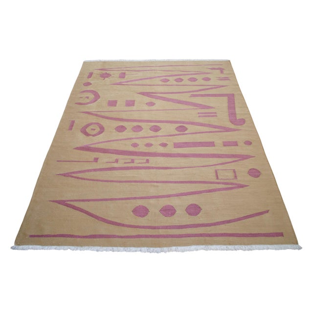 2020s Handmade Modern Silk Rug Paul Klee Inspired Oushak Kilim Modernist Bauhaus Style Pink Beige 4x6 Ft Approx For Sale - Image 5 of 18