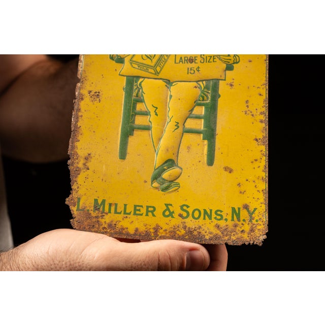 1920s Antique Leroy Little Cigars Embossed Tin Sign For Sale - Image 5 of 5