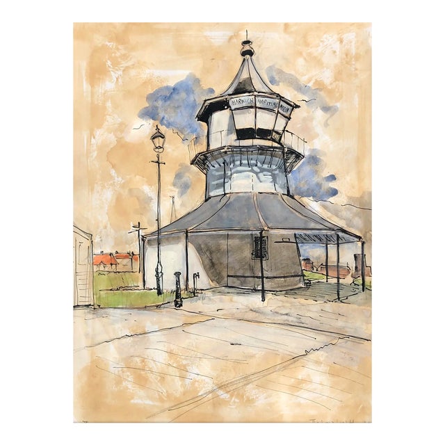 1991 Josie Capstick Harwich Low Lighthouse Watercolor Painting For Sale