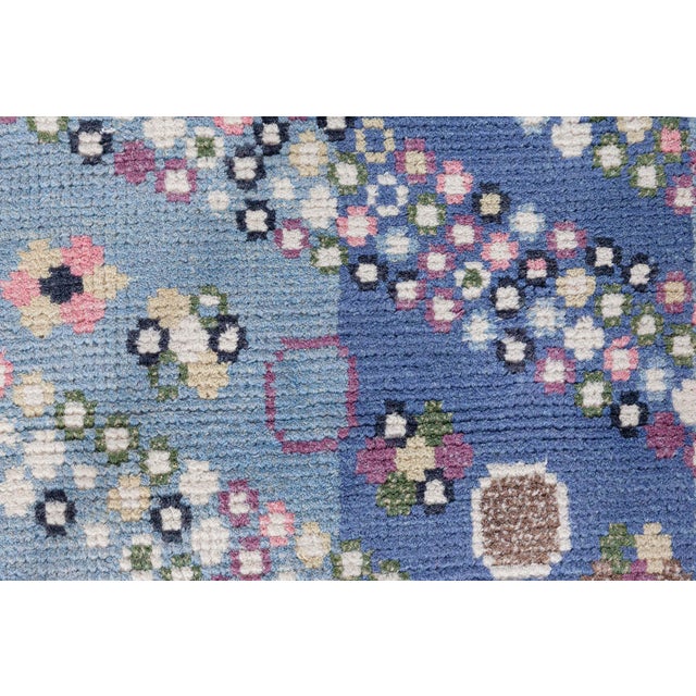 A Contemporary Swedish Hand-Knotted Pile Rug in Blue with Abstract Floral Motif by Doris Leslie Blau Size: 14'10" × 23'8"...