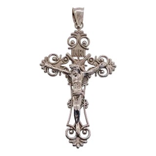 14 Karat White Gold Cross, Religious Pendant For Sale