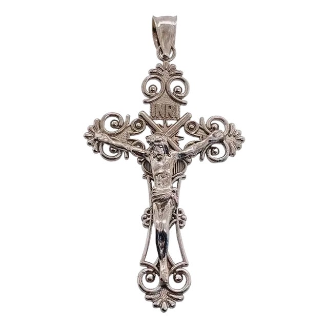 14 Karat White Gold Cross, Religious Pendant For Sale
