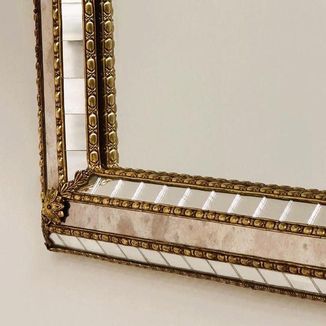 Gold Large Spanish Gilt Brass and Smoked Mirror, 1980s For Sale - Image 8 of 13