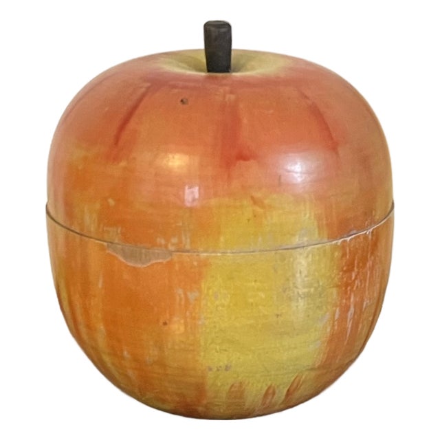 Antique Early 20th Century Paint Decorated Carved Wood Apple Box For Sale