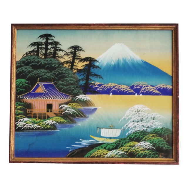Japanese Silk Painting, 1970s For Sale