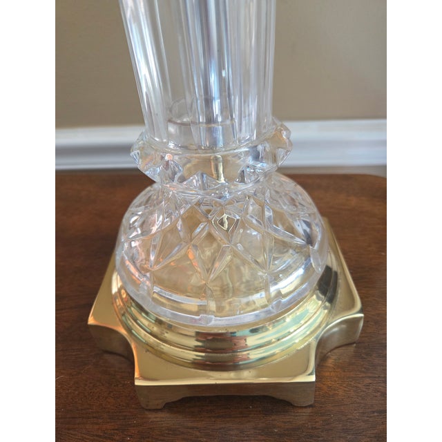 Brass Vintage Glass and Brass Column Table Lamp For Sale - Image 8 of 9