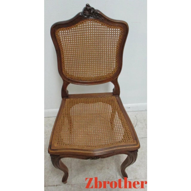 Antique Quality French Country Carved Cane Vanity Armchair Petite For Sale - Image 10 of 11