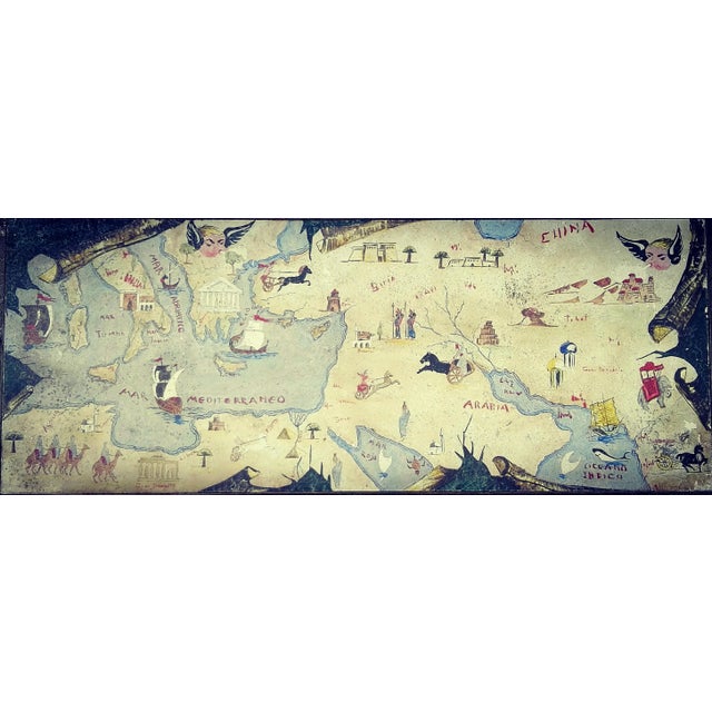 - This artisanal coffee table features a hand-painted parchment top - The table top represents the Aegean sea and the...