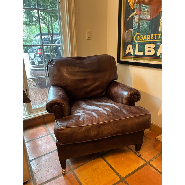 2000 - 2009 George Smith Leather Arm Chair and Ottoman For Sale - Image 5 of 6