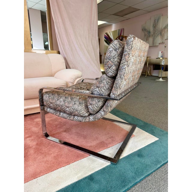 Milo Baughman Vintage 1970’s Milo Baughman Style Chrome Cantilever Lounge Chair For Sale - Image 4 of 12