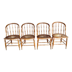 Vintage French Country Curved Back Cane Seat Chairs-Set of 4