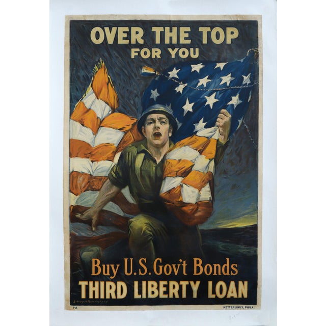 1918 American Wwi Poster - Over the Top for You, Third Liberty Loan For Sale - Image 6 of 6