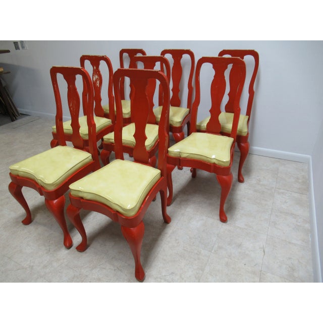 1990s Vintage Custom Chinese Chippendale Paint Distressed Dining Room Chairs - Set of 8 For Sale - Image 5 of 13