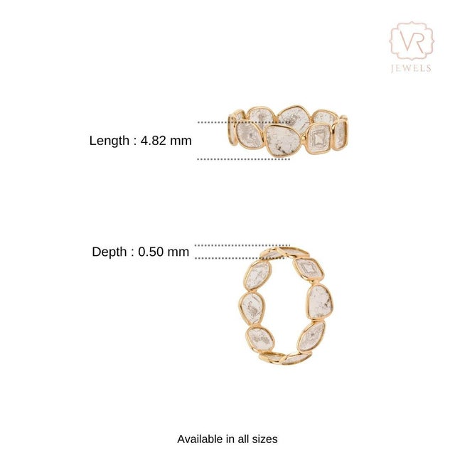 Handmade 1.1ct Uncut Diamond Bezel-Set Band Ring in 18k Yellow Gold Size 5 For Sale - Image 11 of 17