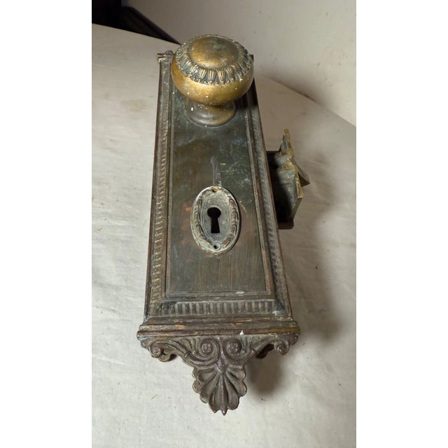 Large Antique Ornate Bronze Mortise Sargent Door Handle Knob Hardware Set Brass For Sale - Image 10 of 15