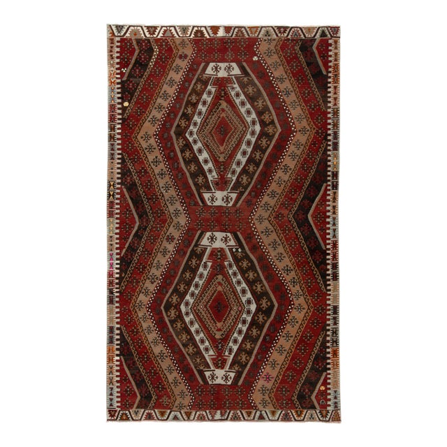 1950s Vintage Tribal Kilim in Red, Beige-Brown, White Geometric Patterns For Sale