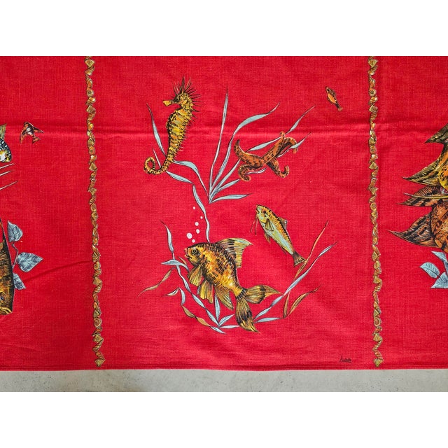 Vintage Marine Print Cotton Tablecloth and Napkins from Lintala, 1970s, Set of 9 For Sale - Image 10 of 11