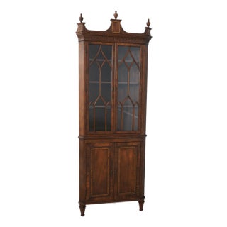 Vintage English Style Mahogany Display Corner Cabinet For Sale