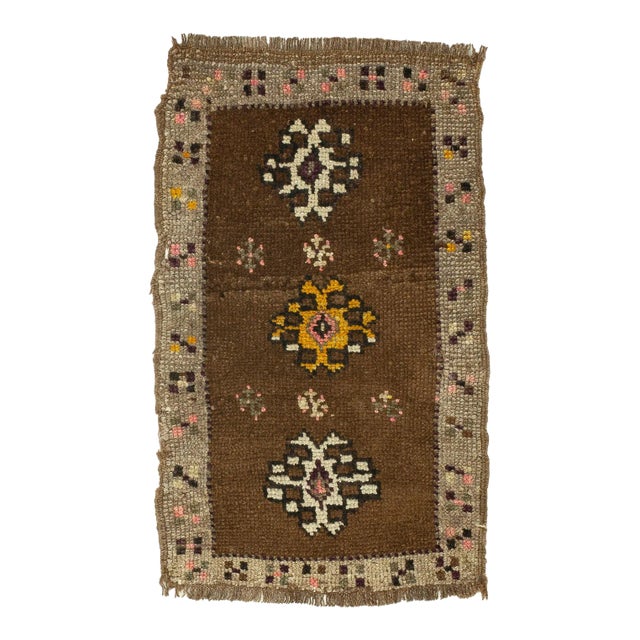Vintage Mini Brown Rug For Sale