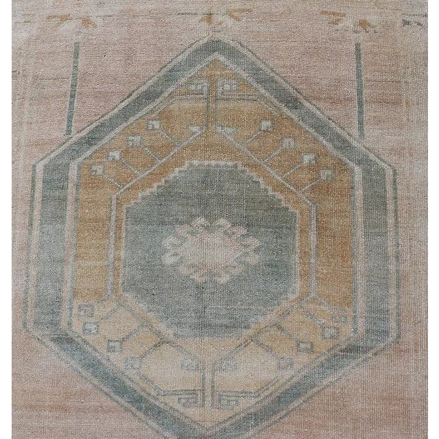 Turkish Vintage Oushak Runner With Medallions and Soft Pastel Colors 3'6 X 12'6 For Sale In Atlanta - Image 6 of 10