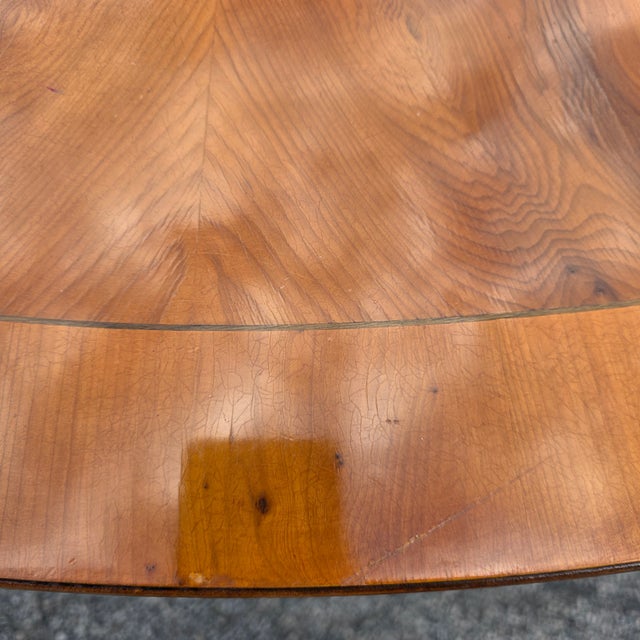 72" English Regency Revival Figured Elm Sunburst Center Pedestal Dining Table on Brass Casters For Sale - Image 4 of 16